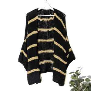 Alpaca and wool mix horizontal stripe cardigan (M-L)