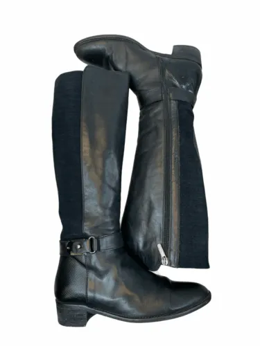 AQUATALIA Riding Boots Leather Olita Calf Tall Weatherproof 7.5 Black