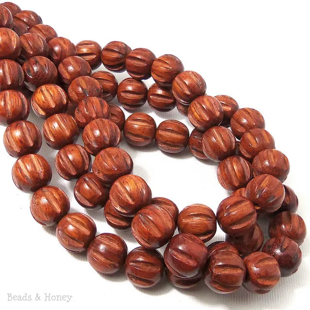 Bayong Wood Bead Melon Carved Round 12mm (16 Inch Strand)