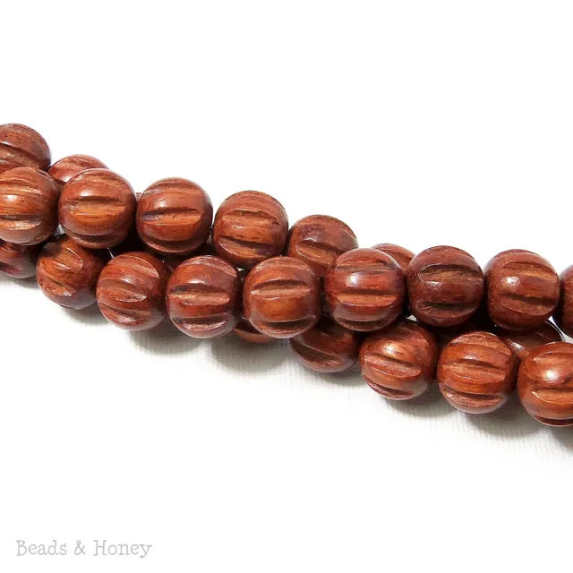 Bayong Wood Bead Melon Carved Round 12mm (16 Inch Strand)