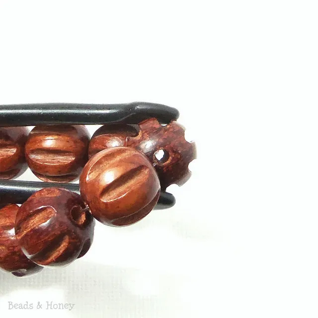 Bayong Wood Bead Melon Carved Round 12mm (16 Inch Strand)