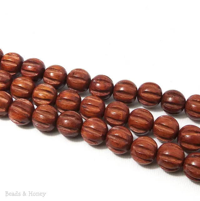 Bayong Wood Bead Melon Carved Round 12mm (16 Inch Strand)