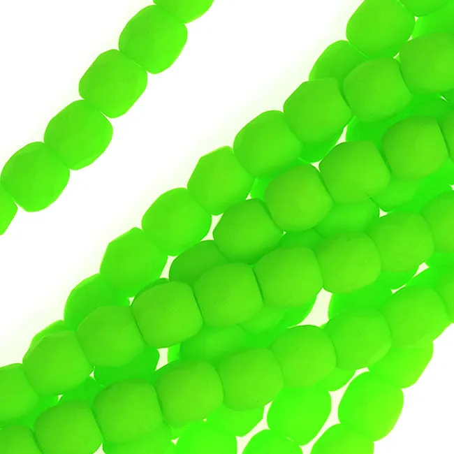 Czech Fire Polished Glass, 3mm Faceted Round Beads Neon Lime (1 Strand)