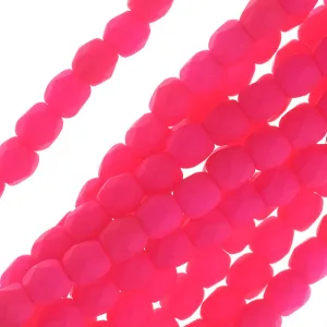 Czech Fire Polished Glass, 3mm Faceted Round Beads Neon Pink (1 Strand)