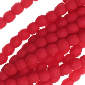 Czech Fire Polished Glass, 3mm Faceted Round Beads Neon Red (1 Strand)