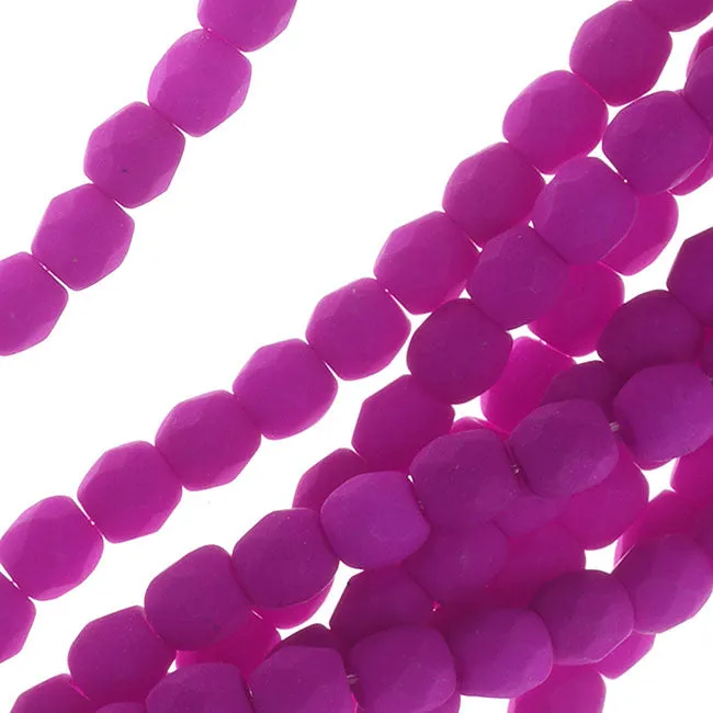 Czech Fire Polished Glass, 3mm Round Beads Dark Neon Violet (1 Strand)