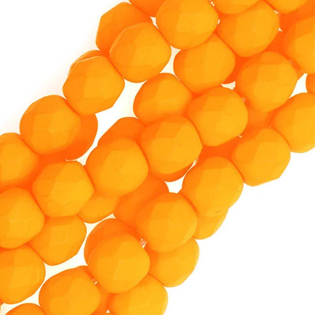 Czech Fire Polished Glass, 4mm Faceted Round Beads, Neon Sunflower (1 Strand)