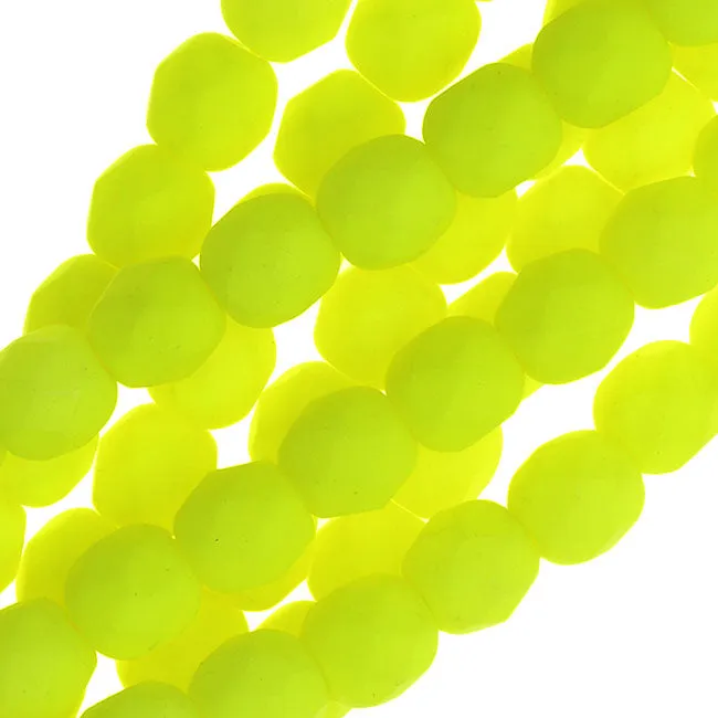 Czech Fire Polished Glass, 4mm Faceted Round Beads, Neon Yellow (1 Strand)