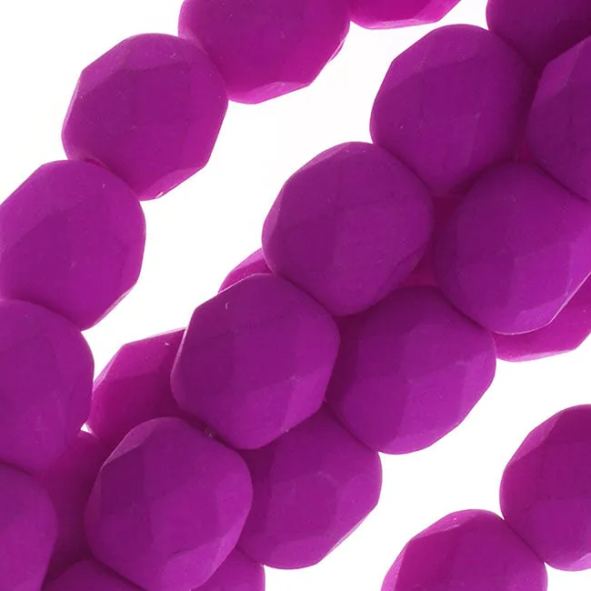 Czech Fire Polished Glass, 6mm Round Beads, Dark Neon Violet (1 Strand)