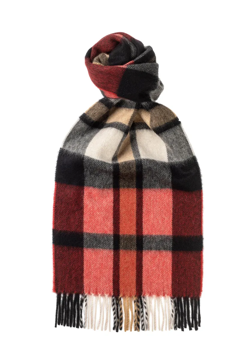 Joshua Ellis - Spring Check Red Cashmere Scarf